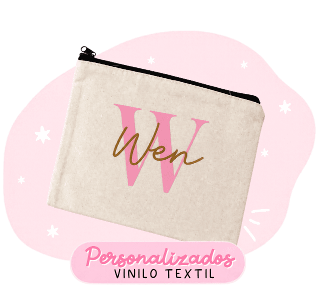 Cosmetiquera de lona personalizada en vinilo textil con el nombre Wen